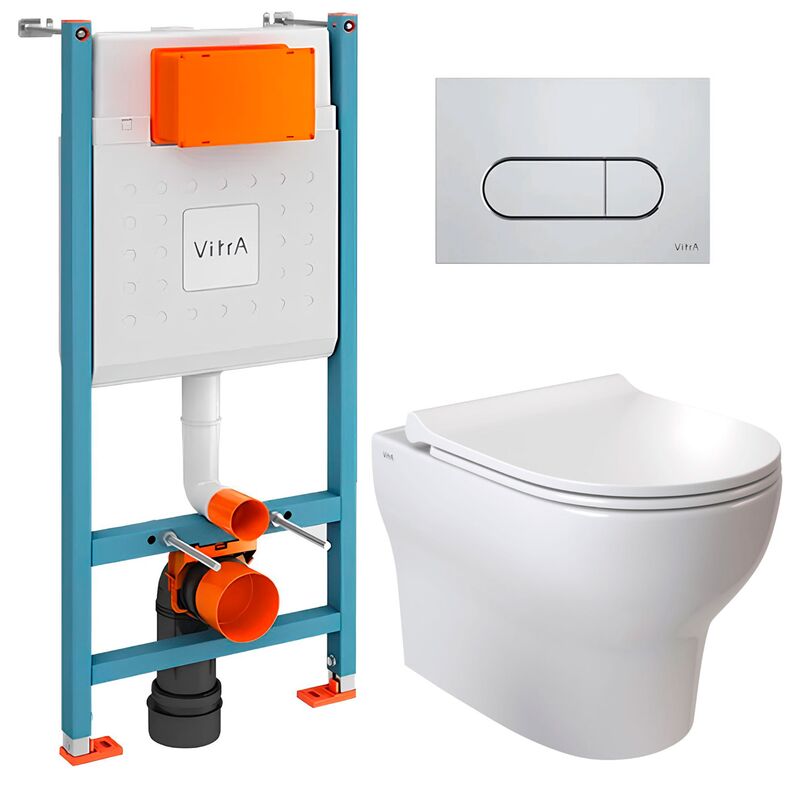 унитаз с инсталляцией 5в1 vitra zentrum round 7786b003-0075 безободковый, v-fix core 800-1873, root round 740-2280 в Алматы фото № 1