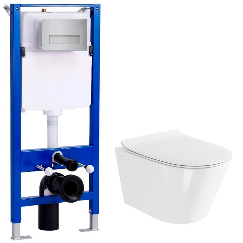 унитаз с инсталляцией 5в1 vitra m50 8302b003-6404 безободковый, hans h5108-0201, прямоугольная клавиша хром в Алматы фото № 1