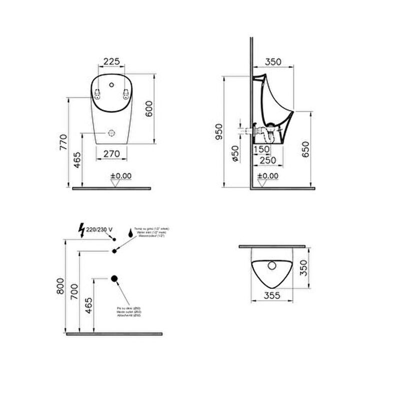 Писсуар подвесной vitra m50 8305b003-5633 сенсорный, скрытый подвод воды в Алматы фото № 5