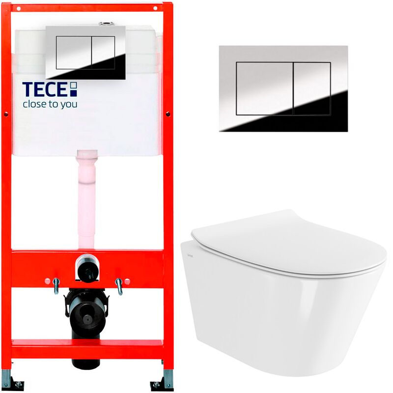 унитаз с инсталляцией tece 5в1 9400407 + vitra m50 8302b003-6404 торнадо, клавиша base 9240401 хром в Алматы фото № 1