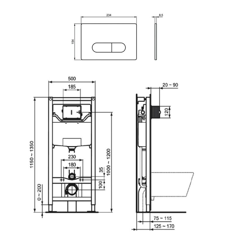Инсталляция 3в1 ideal standard prosys frame 120 m r020467 с черной кнопкой смыва m2 r0115a6 в Алматы фото № 2