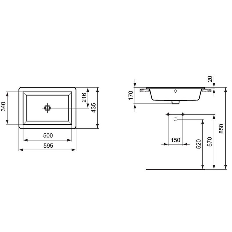 раковина встраиваемая ideal standard strada k077901 59.5x43.5 в Алматы фото № 4