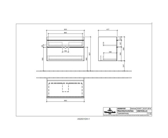 тумба с раковиной 100 см villeroy&boch venticello a92601dh+4104alr1 в Караганде фото № 2