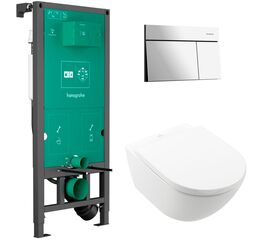 унитаз с инсталляцией 5в1 villeroy&boch subway 3.0 4670ts01 безободковый twistflush, hansgrohe iframe 01022180, клавиша хром element e 66003000 в Шымкенте фото № 1