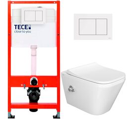 унитаз-биде с инсталляцией 5в1 tece 9400407 vitra integra 7082b003-7209 безободковый, белая клавиша now 9240400 в Шымкенте фото № 1