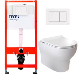 унитаз с инсталляцией 5в1 tece 9400407 vitra zentrum round 7786b003-007 безободковый, белая клавиша now 9240400 в Шымкенте фото № 1