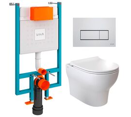 унитаз с инсталляцией 5в1 vitra zentrum round 7786b003-0075 безободковый, v-fix core 800-1875, клавиша хром root s 740-2380 в Шымкенте фото № 1