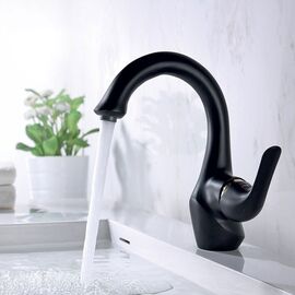 Lm5406bg le mark swan смеситель для умывальника монолитный, черный/золото (315r) с донным клапаном в Шымкенте фото № 1