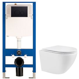 унитаз с инсталляцией 5в1 hans hs-046tq2 h5108-0103, круглая черная клавиша в Шымкенте фото № 1