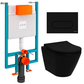 унитаз с инсталляцией 5в1 vitra integra 7041b083-0075 безободковый черный, v-fix core 800-1874, черная клавиша root r 740-2211 в Шымкенте фото № 1