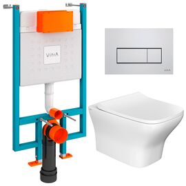 унитаз с инсталляцией 5в1 vitra zentrum s 7484b003-0075 безободковый, v-fix core 800-1875, клавиша хром root s 740-2380 в Шымкенте фото № 1