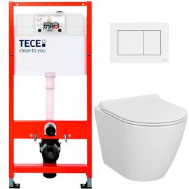 унитаз с инсталляцией 5в1 tece 9400407 vitra integra 7040b003-0075 безободковый, белая клавиша 9240400 в Шымкенте фото № 1