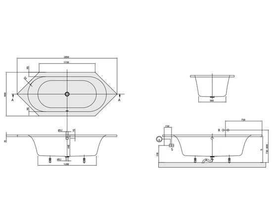 Акриловая ванна villeroy&boch loop&friends 205 x 90 uba205lfo6v-01, внутри овал в Шымкенте фото № 4