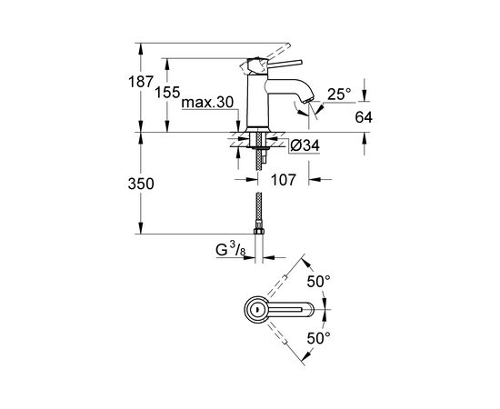 смеситель для раковины grohe bau classic для раковины 23162000 однорычажный в Шымкенте фото № 2