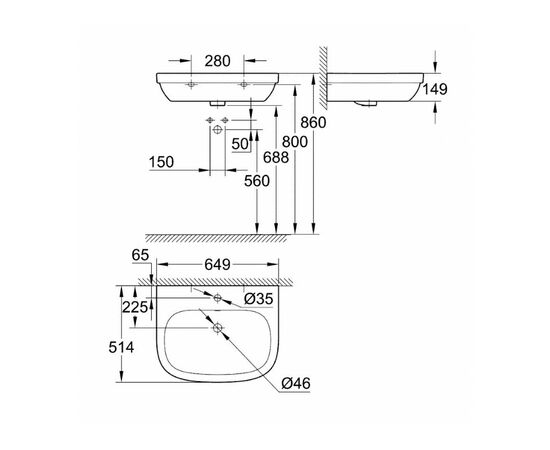 Подвесная раковина grohe euro ceramic 39323000 65см в Шымкенте фото № 3