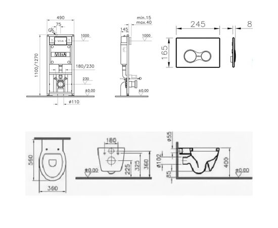 Комплект vitra sunrise: унитаз 5384b003-0075 с инсталляцией и кнопкой в Шымкенте фото № 2