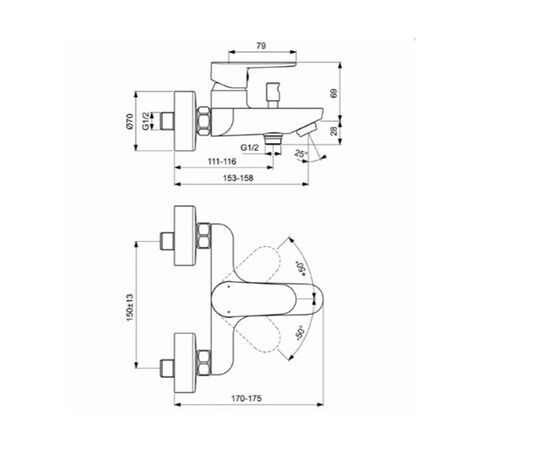 смеситель для ванны ideal standard tyria bc157hs в Шымкенте фото № 2