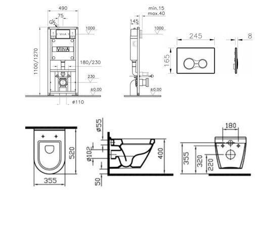 Комплект vitra s50: унитаз 5318b003-0075 с инсталляцией и кнопкой 740-0480 в Шымкенте фото № 3