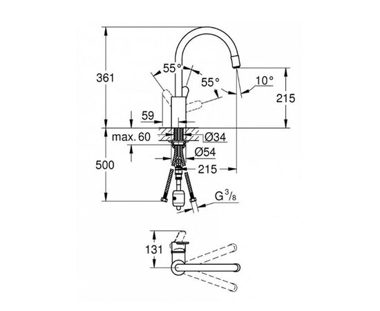 Grohe eurostyle cosmopolitan 31126002 смеситель для мойки с вытяжным изливом dn 15 в Шымкенте фото № 2