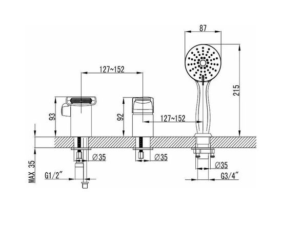 Lm4345c шифт le mark смеситель для ванны встраиваемый, на 3 отверстия, с аксес. хром в Шымкенте фото № 3