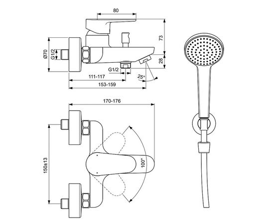 смеситель для ванны ideal standard cerafine bc706xg в Шымкенте фото № 2