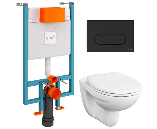 унитаз с инсталляцией 4в1 vitra v-fix core 800-1874, normus 7855b003-0075 lift, клавиша root r черная в Шымкенте фото № 1