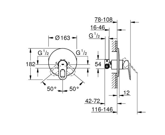 Встраиваемый смеситель для душа grohe bauloop 29080000 с механизмом, хром в Шымкенте фото № 2