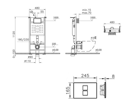 Инсталляция 3в1 v-fix сore 732-5800-01 740-0180 twin хром в Шымкенте фото № 3