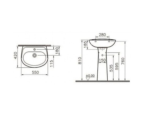 раковина с пьедесталом vitra normus 9600b003-7650 55x45 в Шымкенте фото № 2