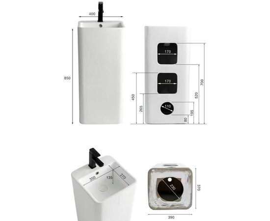 раковина напольная hans 2004hs 40x40x85см, белая в Шымкенте фото № 2