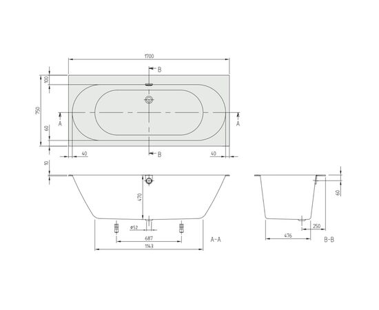 Ванна квариловая villeroy&boch oberon 2.0 ubq170obr2dv-01 170x75 с ножками в Шымкенте фото № 2