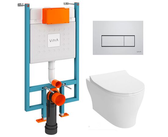 унитаз с инсталляцией 4в1 vitra v-fix core 800-1875, bella 4449b003-0101 lift, клавиша root s хром в Шымкенте фото № 1