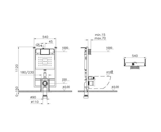 унитаз-биде с инсталляцией 5в1 vitra integra 7082b003-7209 безободковый, v-fix core 800-1875, клавиша хром root s 740-2380 в Шымкенте фото № 8