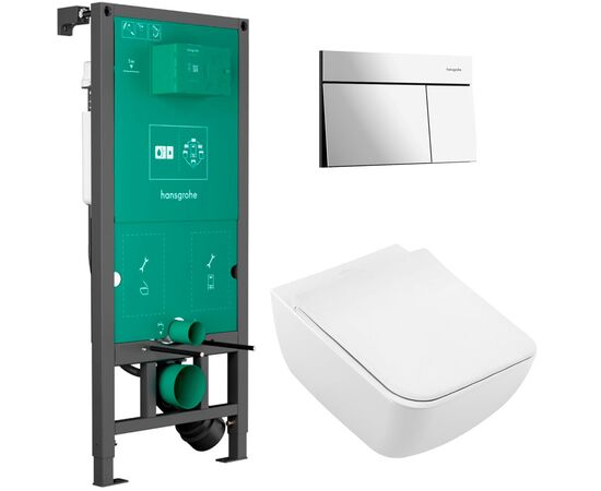 унитаз с инсталляцией 5в1 villeroy&boch venticello 4611rlr1 безободковый directflush, hansgrohe iframe 01022180, клавиша хром element e 66003000 в Шымкенте фото № 1