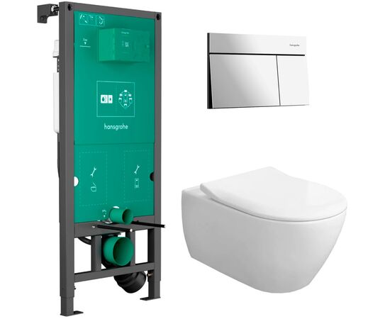 унитаз с инсталляцией 5в1 villeroy&boch subway 2.0 5614r201 безободковый, hansgrohe iframe 01022180, клавиша хром element e 66003000 в Шымкенте фото № 1