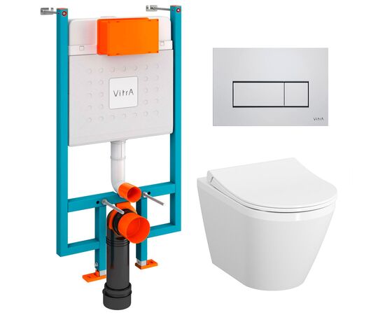 унитаз с инсталляцией 5в1 vitra integra 7040b003-0075 безободковый, v-fix core 800-1875, клавиша хром root s 740-2380 в Шымкенте фото № 1