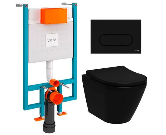 унитаз с инсталляцией 5в1 vitra integra 7041b083-0075 безободковый черный, v-fix core 800-1874, черная клавиша root r 740-2211 в Шымкенте фото № 1