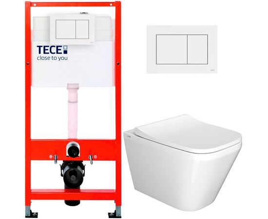 унитаз с инсталляцией 5в1 tece 9400407 vitra integra square 7082b003-0075 безободковый, белая клавиша now 9240400 в Шымкенте фото № 1