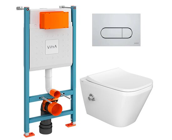 унитаз-биде с инсталляцией 5в1 vitra integra 7082b003-7209 безободковый, v-fix core 800-1873, root round 740-2280 в Шымкенте фото № 1