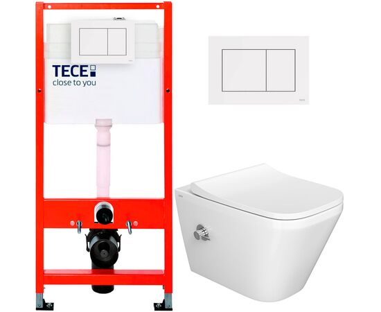 унитаз-биде с инсталляцией 5в1 tece 9400407 vitra integra 7082b003-7209 безободковый, белая клавиша now 9240400 в Шымкенте фото № 1