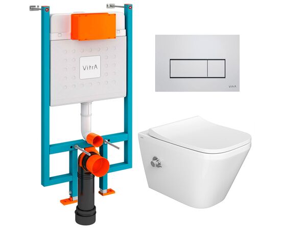 унитаз-биде с инсталляцией 5в1 vitra integra 7082b003-7209 безободковый, v-fix core 800-1875, клавиша хром root s 740-2380 в Шымкенте фото № 1