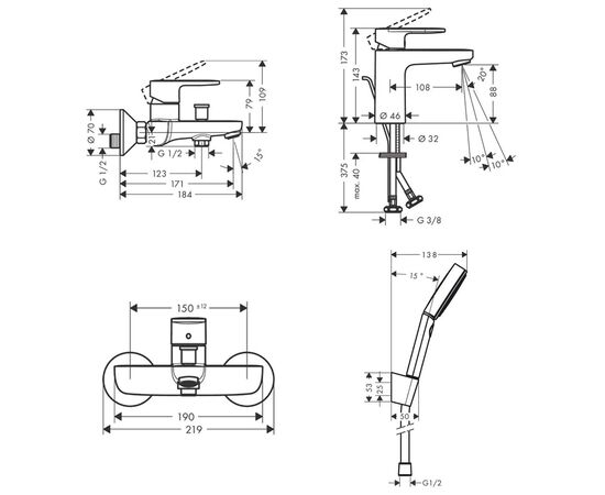 Набор смесителей hansgrohe 3в1 vernis blend 71440670 71551670 с лейкой pulsify select s, черный матовый в Шымкенте фото № 2