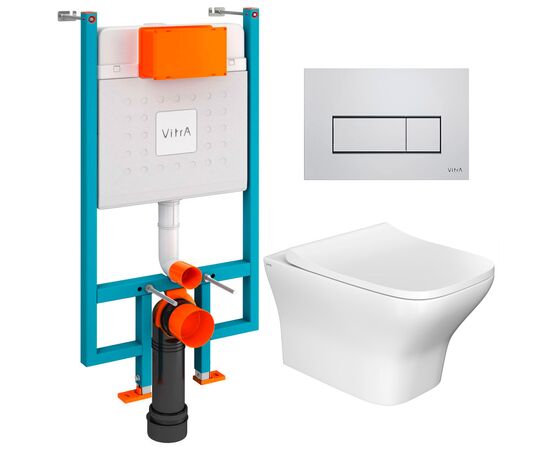 унитаз с инсталляцией 5в1 vitra zentrum s 7484b003-0075 безободковый, v-fix core 800-1875, клавиша хром root s 740-2380 в Шымкенте фото № 1