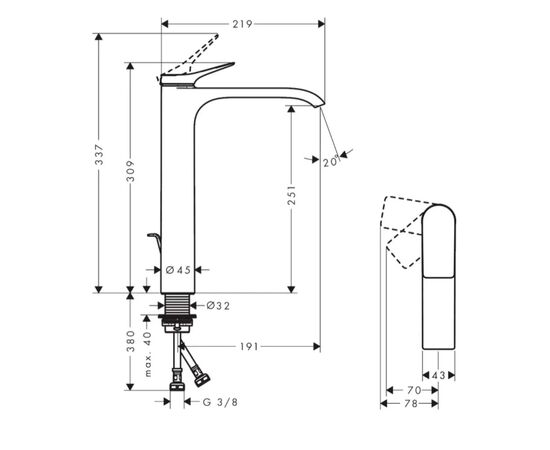 Высокий смеситель для раковины hansgrohe vivenis 75044140, бронза матовый в Шымкенте фото № 4