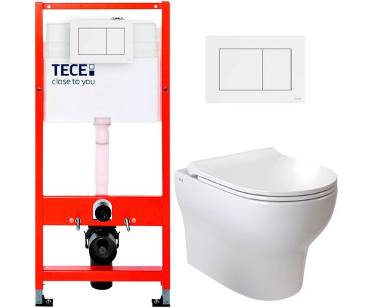унитаз с инсталляцией 5в1 tece 9400407 vitra zentrum round 7786b003-007 безободковый, белая клавиша now 9240400 в Шымкенте фото № 1