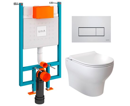 унитаз с инсталляцией 5в1 vitra zentrum round 7786b003-0075 безободковый, v-fix core 800-1875, клавиша хром root s 740-2380 в Шымкенте фото № 1