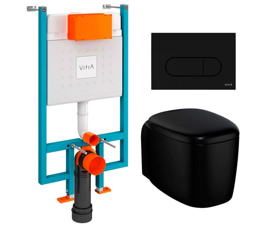 унитаз с инсталляцией 5в1 vitra plural 7830b483-0075 безободковый черный, v-fix core 800-1874, черная клавиша root r 740-2211 в Шымкенте фото № 1