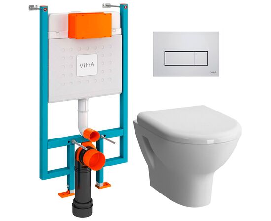 унитаз с инсталляцией 5в1 vitra zentrum 5795b003-0075 безободковый, клавиша root s 740-2380 хром в Шымкенте фото № 1