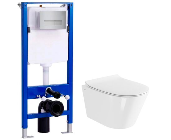 унитаз с инсталляцией 5в1 vitra m50 8302b003-6404 безободковый, hans h5108-0201, прямоугольная клавиша хром в Шымкенте фото № 1