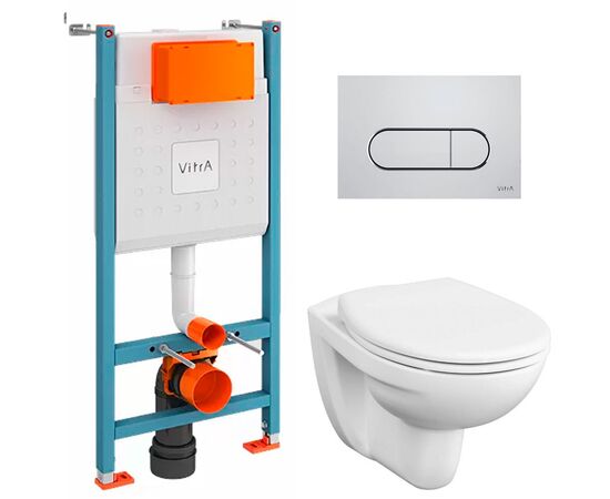 унитаз с инсталляцией 5в1 vitra normus 7855b003-0075 безободковый, v-fix core 800-1873, клавиша root r хром в Шымкенте фото № 1